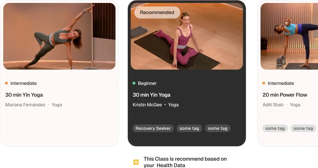 Fitness app surfacing a personalized class recommendation powered by Sahha.